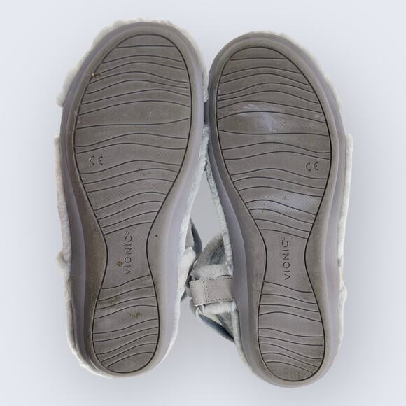 Vionic Viva Blue Faux Fur & Leather Fluffy Strappy Adjustable Comfort Sandal 9.5 - Picture 7 of 8